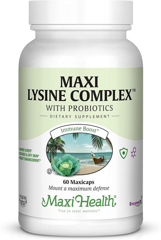 Lysine Complex with Probiotics - L-Lysine 1000mg Capsules for Protein Synthesis and Immune Health - 1000 mg Lysine Supplement from Lysine HCl (60 Count (Pack of 1))