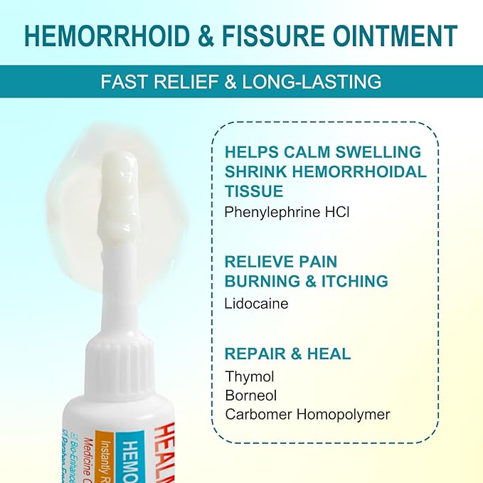 Hemorrhoid & Fissure Ointment, Hemorrhoid Treatment and Hemorrhoid Cream with Lidocaine 4% & Phenylephrine HCI, Hemorrhoidal treatment for Fast Relief of Itching, Pain, Burning, Swelling - 1.5 oz BB