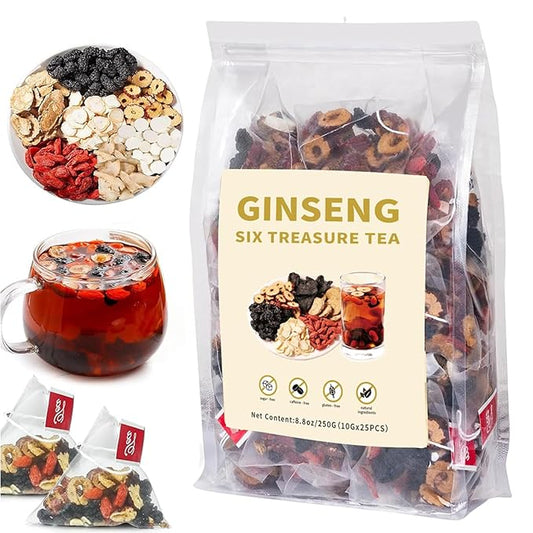 Kidney Tea -Ginseng Six Treasure Tea Kidney Cleanse Detox for Men & Women, Ginseng & Mulberry Herbal Tea Bags for Wellness, Detox & Vitality,1Pack/25 Bags（10g/bag）