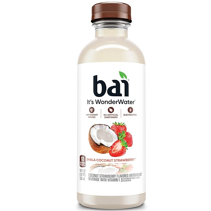 Bai Antioxidant Infused Water Beverage, Shala Coconut Strawberry, with Vitamin C and No Artificial Sweeteners, 18 Fluid Ounce Bottle, 12 Pack