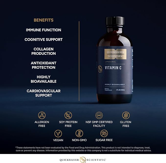 Quicksilver Scientific Liposomal Vitamin C - 1000mg Buffered Liquid Vitamin C Supplement - Immune + Antioxidant Support - Liposomes for Superior Absorption - Vegan + Non-GMO (4oz / 120ml)