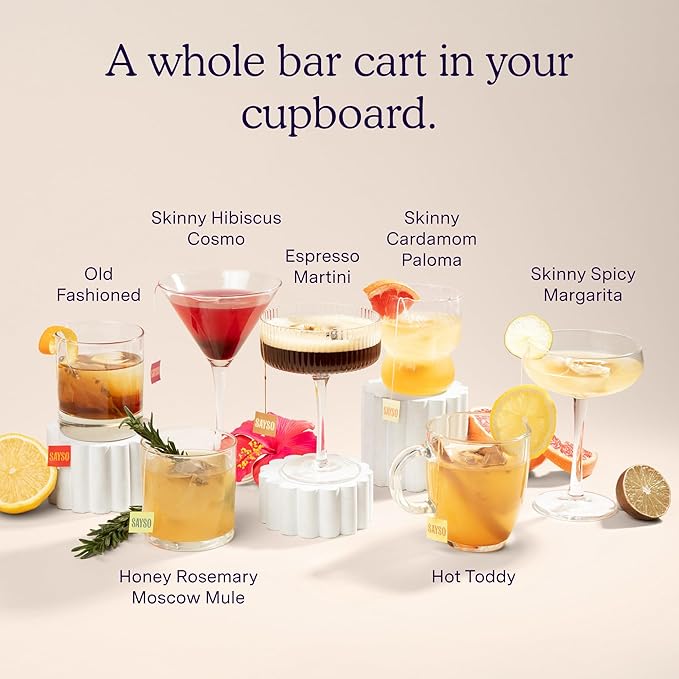 SAYSO: Skinny Hibiscus Cosmo Craft Cocktail Tea Bag | Enjoy an Instant Cosmopolitan or Mocktail in Under 1 Min, <1G Sugar, 10 Calories, Vegan, Kosher, Non-GMO, 8 Count