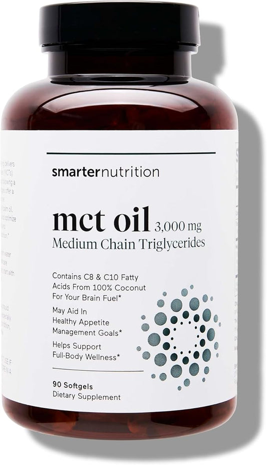 SMARTERNUTRITION MCT Oil Capsules C8 and C10 - Ketogenic Fuel for Brain & Body, Sustained Energy - from Cold-Pressed Coconut, Palm & Gluten-Free, Non-GMO - 90 Count - 30-Day Supply