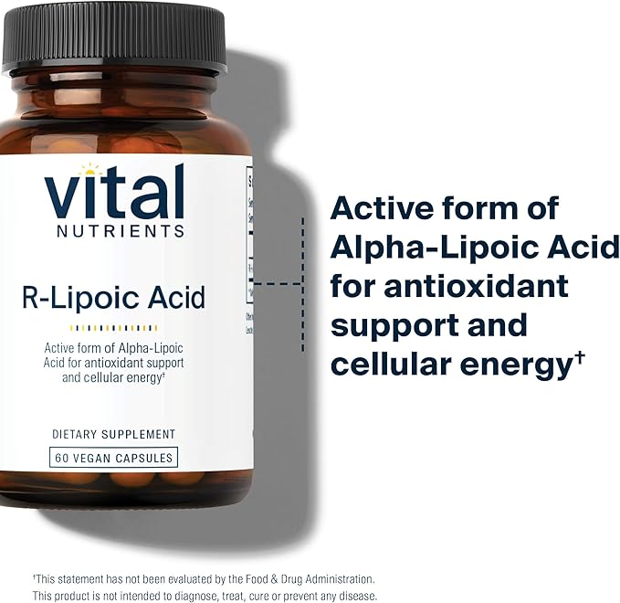Vital Nutrients R-Lipoic Acid | Active Alpha-Lipoic Acid Antioxidant | ALA Supplement for Healthy Metabolism and Energy | Gluten, Dairy, Soy Free | Non-GMO | 60 Capsules