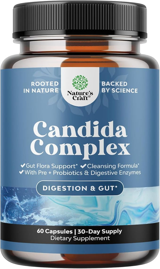 Candida Cleanse Detox for Women - Anti Overgrowth Gut Detox for Women with Caprylic Acid Black Walnut Wormwood and Oregano - Full Body Cleanse with Prebiotics & Probiotics - 30 Days of Supply