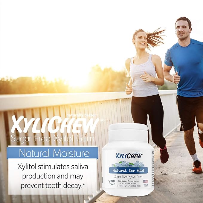 Xylichew 100% Xylitol Chewing Gum - Non GMO, Non Aspartame, Gluten Free, and Sugar Free Gum - Natural Oral Care, Relieves Bad Breath and Dry Mouth - Ice Mint, 144 Count