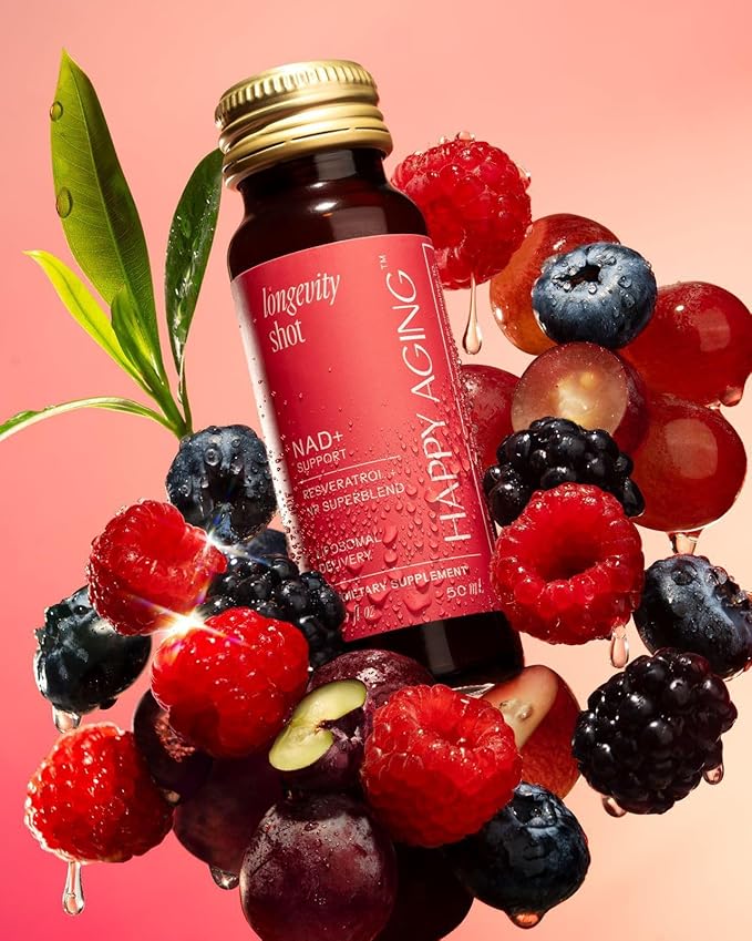 Liquid NAD+ Longevity Shots | Liposomal Nicotinamide Riboside and Resveratrol with Ceramides & Antioxidants | Twice-a-Week | Firm Skin & Brain Health| NMN Alternative | 30-Week Supply