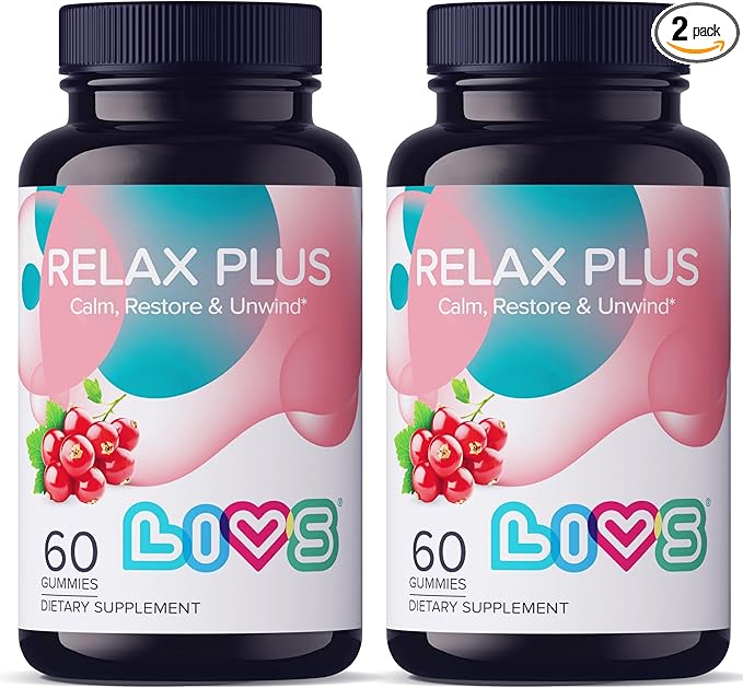 Relax Plus Ashwagandha Gummies for Adults & Kids | Stress Relief & Calm Support with GABA, Lemon Balm & L-Glutamine | Enhance Mood & Cognition - Vegan, Gluten Free | Pomegranate Flavor - 90 ct