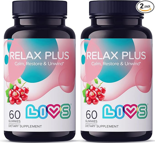 Relax Plus Ashwagandha Gummies for Adults & Kids | Stress Relief & Calm Support with GABA, Lemon Balm & L-Glutamine | Enhance Mood & Cognition - Vegan, Gluten Free | Pomegranate Flavor - 90 ct