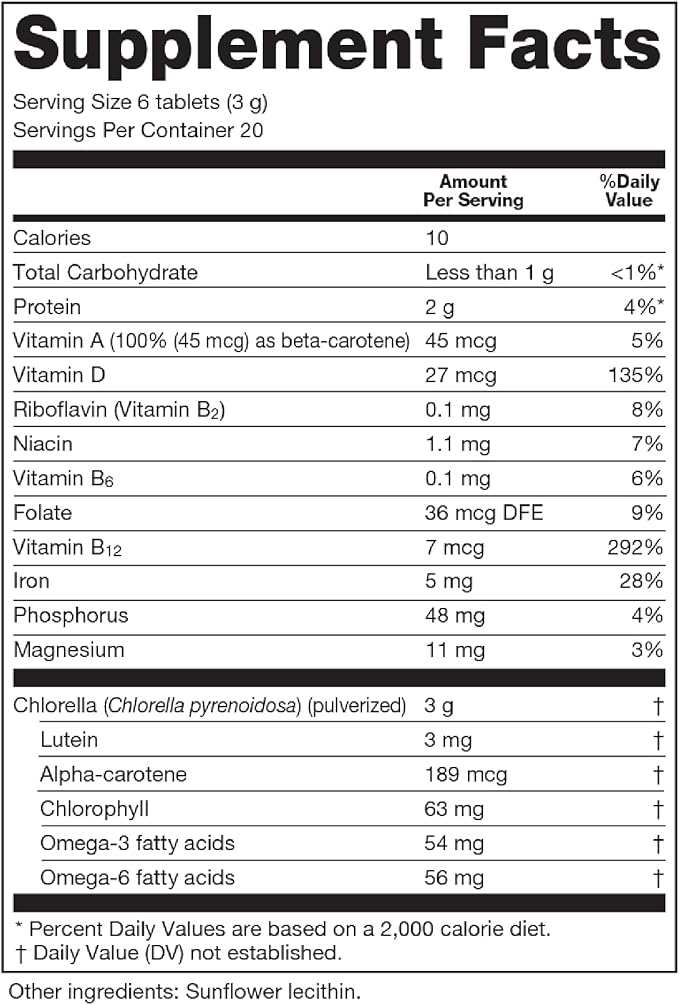Sun Chlorella 500mg Whole Body Wellness Green Algae Superfood Supplement - Immune Defense, Gut Health, Natural Purification, Energy Boost - Chlorophyll, B12, Iron, Protein - Non-GMO - 120 Tablets