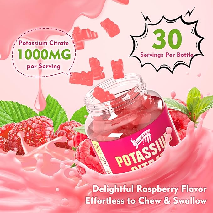 Potassium Citrate Gummies 1000mg, Potassium Supplement for Adults Women & Men, Support Leg Cramps & Muscle Health, 60 Count