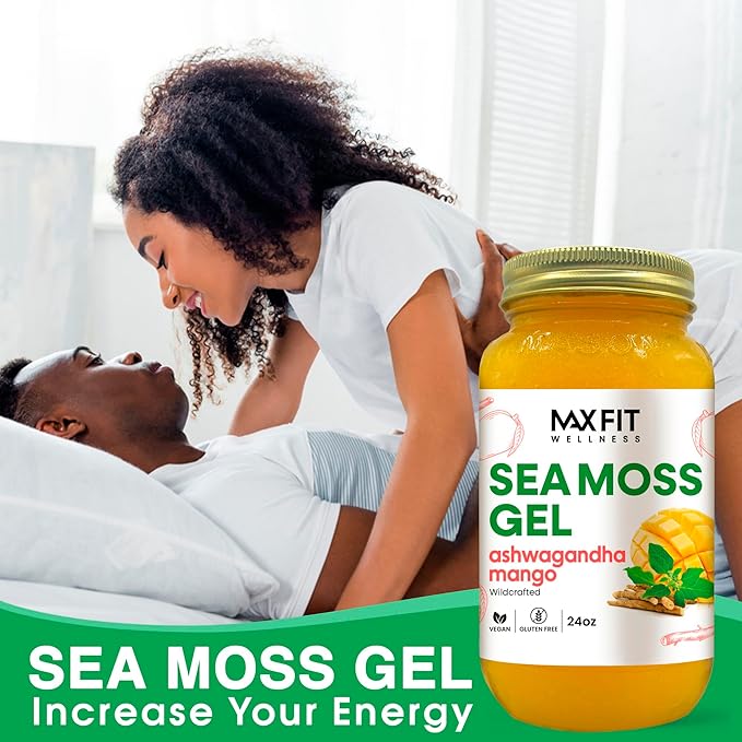 Sea Moss Gel Ashwagandha Mango (25 Flavors) 24oz Wildсrafted Gold Sea Moss Gel from Saint Lucia | 92 Vitamins and Minerals | Pure Raw+Non-GMO