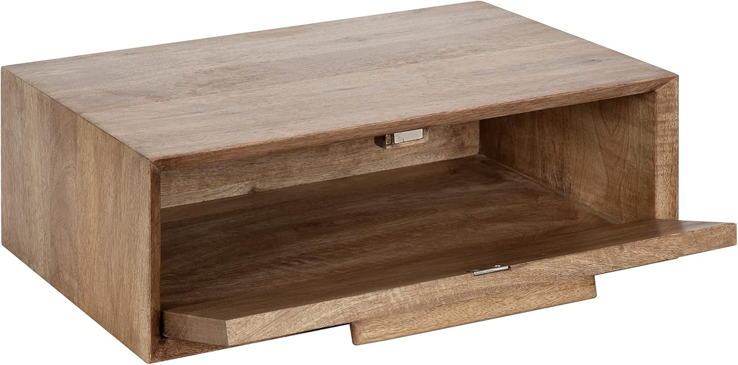 Kate and Laurel McCutcheon Floating Wood Storage Shelf, 18 x 12 x 6, Natural Wood, Decorative Transitional Floating Bedroom Nightstand with a Concealed Cubby Compartment