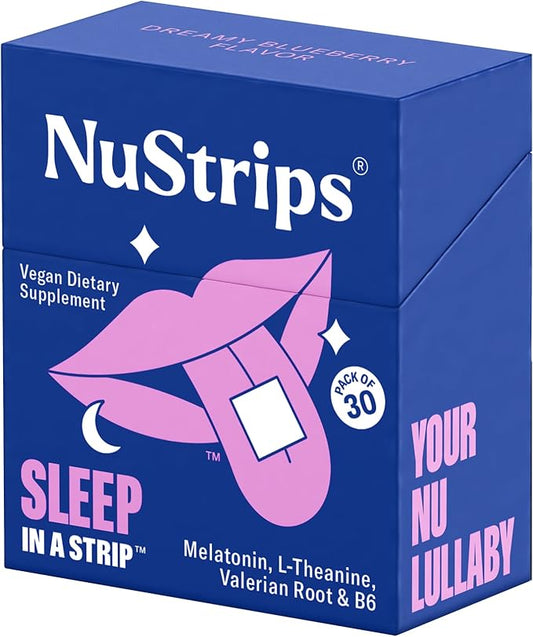 Fast-Dissolving Sleep Strips with 5mg Melatonin, Valerian Root, L-Theanine & Vitamin B6 – Natural Sleep Aid, Vegan, Non-GMO, Gluten Free – Fall Asleep Fast, Wake Up Refreshed – 30 Strips
