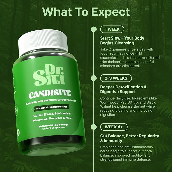 Candisite | Candida Cleanse | 10-in-1 Advanced Formula - Wormwood, Black Walnut, PAU D’Arco | Supports Digestive & Microbial Balance | Candida Support | 60 Gummies