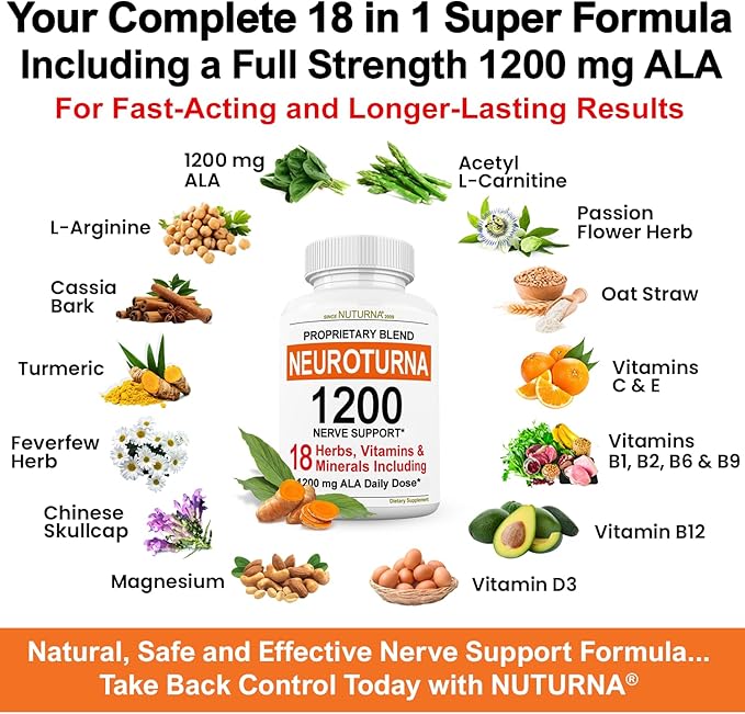 Neuropathy Support Supplement with 1200 mg Pure Alpha Lipoic Acid - Maximum Strength Nerve Formula to Fortify Nerves in Fingers, Hands, Toes, & Feet - Best Natural Nerve Relief Support - 180 Capsules