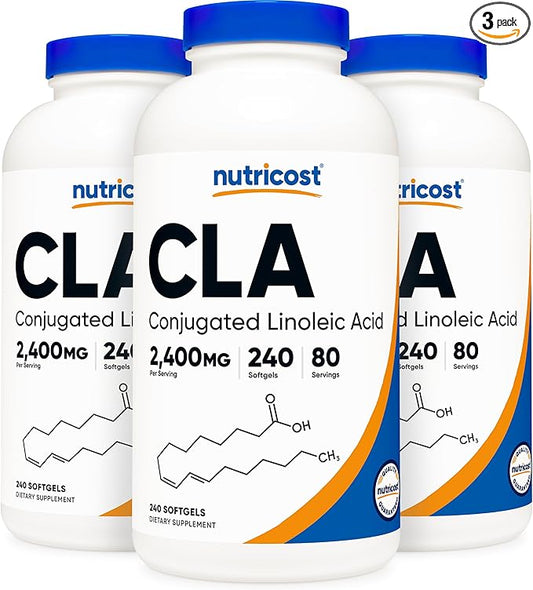 Nutricost CLA (Conjugated Linoleic Acid) 2,400mg, 240 Softgels - Gluten Free, Non-GMO, 800mg Per Softgel (3 Bottles)