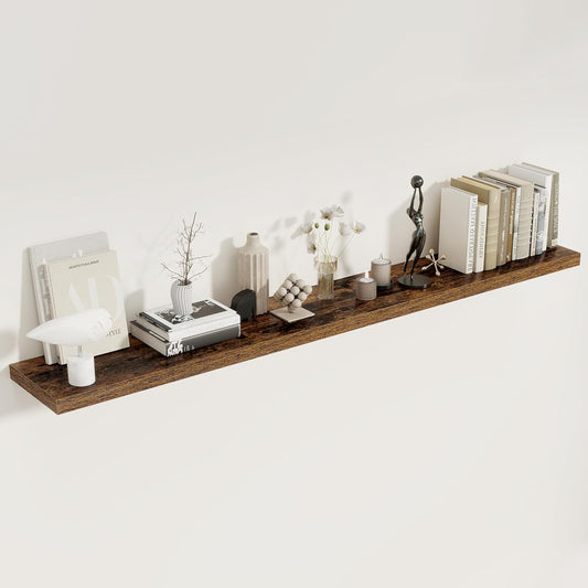 Fun Memories 72 Inch Floating Shelves, 8 Inch Deep Floating Shelf, Large Shelves with Invisible Bracket for Books|Storage, Rustic Wood Wall Shelf for Bedroom, Kitchen, Living Room, Rustic Brown