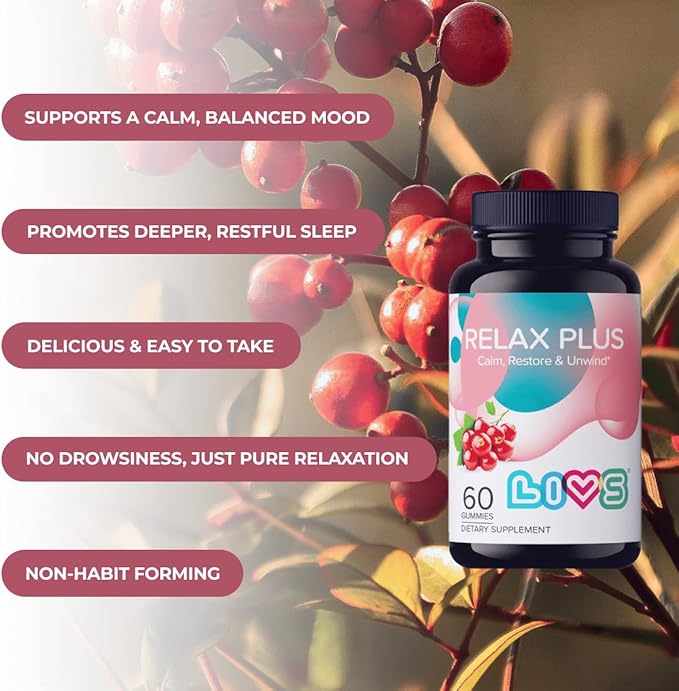 Relax Plus Ashwagandha Gummies for Adults & Kids | Stress Relief & Calm Support with GABA, Lemon Balm & L-Glutamine | Enhance Mood & Cognition - Vegan, Gluten Free | Pomegranate Flavor - 90 ct