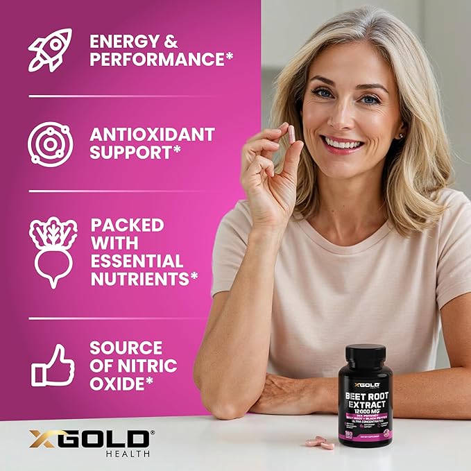 Beet Root Extract Capsules - 12000mg 20x Concentrated Beet Root Capsules Supplement w/Black Pepper - High Nitrates - Natural Nitric Oxide Booster - Highly Concentrated & Bioavailable -180 Veggie Caps