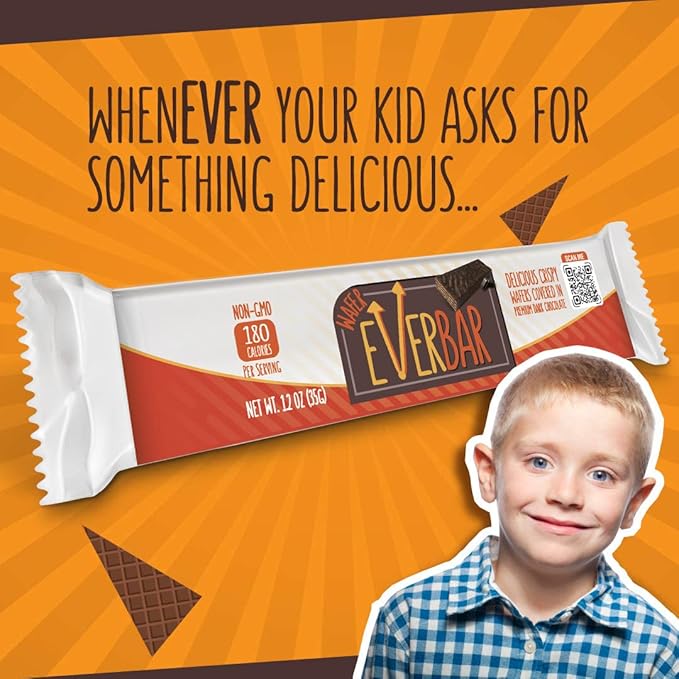 EverBar - Dark'n Crispy Chocolate Bars, 24 Count | Non-GMO, Dark Chocolate Wafer Candy Bar | On the Go | With Coffee or Tea | Healthy Snack | Bite-Size Premium Wafer Chocolate 24 Count (Pack of 1)