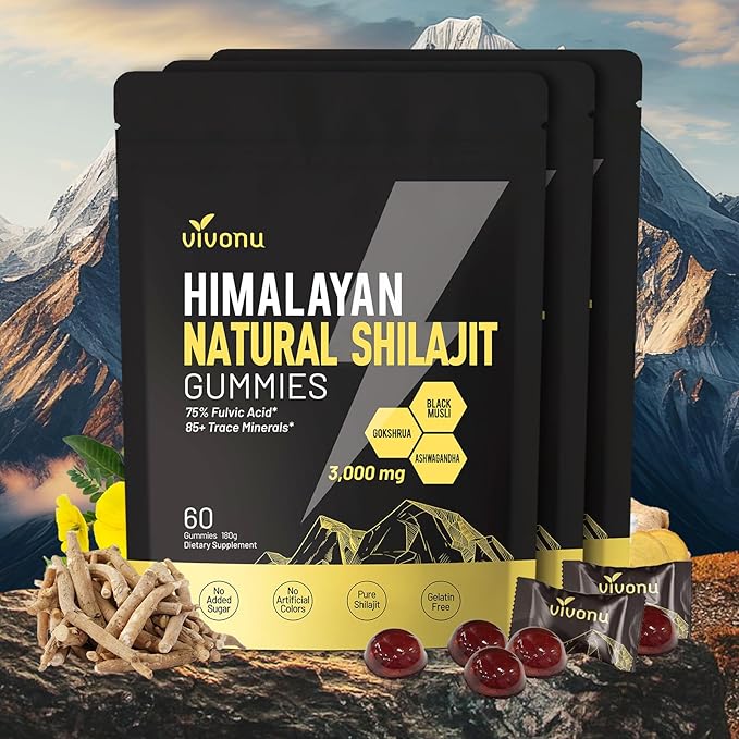 Shilajit Gummies, Shilajit micronutrient supplement, Himalayan premium ingredient Shilajit - Ashwagandha, Gokshura, Fulvic Acid & 85+ Trace Minerals I for Men, Women I Non-GMO I 100% Natural & Organic