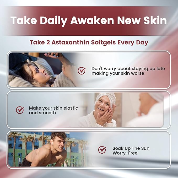 Astaxanthin 12mg, 480 Softgels, Fresh Haematococcus Pluvialis 10 in 1 Astaxanthin Antioxidant Supplements, Contains Lycopene, Grape Seed, Vitamin E, & More Supports Eye, Joints, Skin Health, 2 Bag