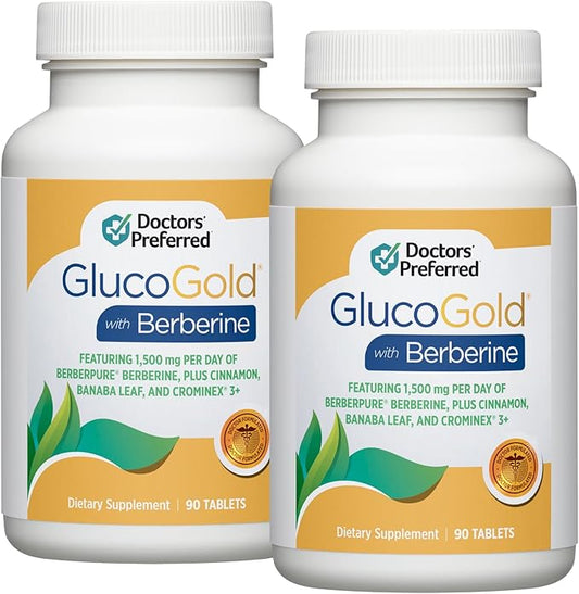 DOCTORS' PREFERRED GlucoGold with Berberine, Concentrated Cinnamon, Chromium, Banaba Leaf Extract | 180 Tablets