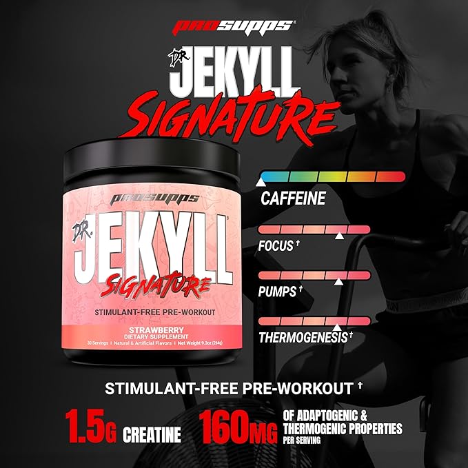 PROSUPPS Dr. Jekyll Signature Pre Workout Powder with Creatine - Stim-Free Preworkout Supports Muscle Volume & Endurance - Caffeine-Free Gym & Fitness Supplements (Strawberry, 30 Servings)