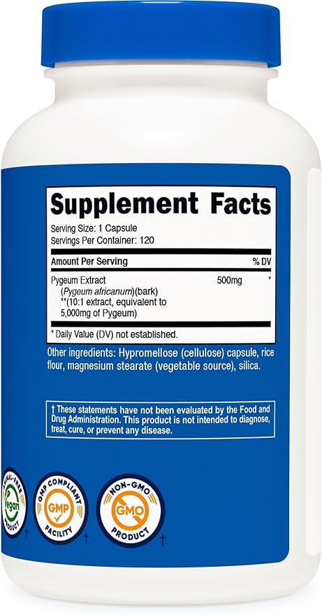 Nutricost Pygeum Extract 5000mg Equivalent, 120 Capsules (from 500mg of 10:1 Extract) - Veggie Capsules, Non-GMO, Gluten Free, Vegetarian Friendly