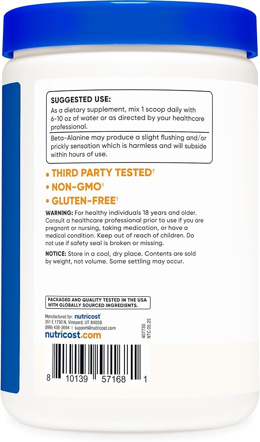 Nutricost Beta Alanine Powder 500 Grams (1.1lbs) - Pure Beta Alanine, Gluten Free & Non-GMO