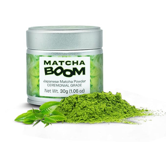 MATCHA BOOM Ceremonial Grade Japanese Matcha Powder – Organic Matcha Green Tea Powder for Lattes Smoothies Tea – Vegan Keto Friendly Matcha Tea