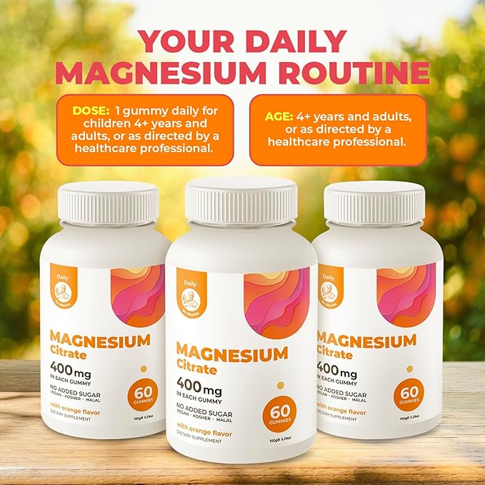 Magnesium Gummies Sugar-Free - Calm Magnesium Supplement for Children, Sugar-Free Magnesium Citrate Gummies for Kids & Adults 400mg (Orange Flavor-120 Count)