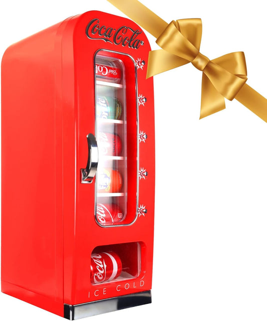 Coca Cola Mini Fridge - 10 Can Refrigerator for Bedroom Skincare Office, Portable Table Top Beverage Cooler, 12V 110V Refrigerador For Drinks, Soda, Wines, Use In Car, Dorm, Outdoor