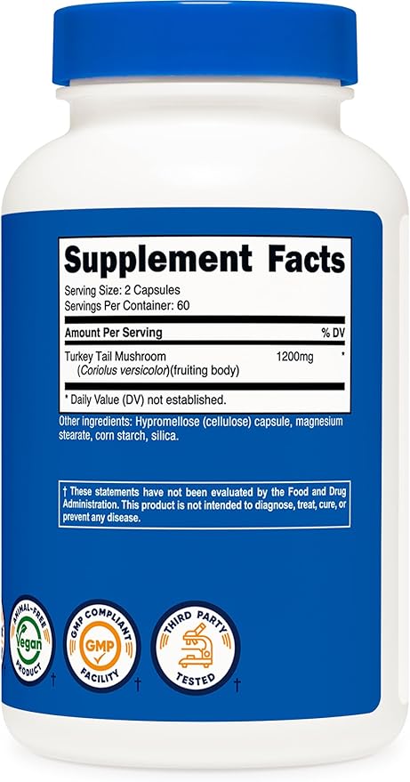 Nutricost Turkey Tail Mushroom Capsules 1200mg, 60 Servings (120 Capsules) - Gluten Free, Non-GMO, and Vegetarian Friendly
