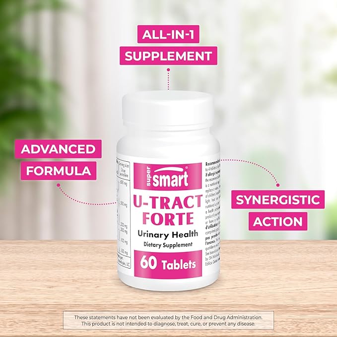 Supersmart U-Tract Forte (Advanced Formula) - with D-Mannose, CranMax Cranberry Concentrate, Dandelion Root - Herbal Supplement | Non-GMO & Gluten Free - 60 Tablets