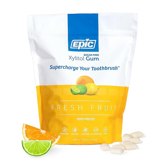 Epic 100% Xylitol Fresh Fruit Chewing Gum - Sugar Free, Aspartame Free Dental Gum - Supports Oral Health & Fresh Breath - 1000 Pieces