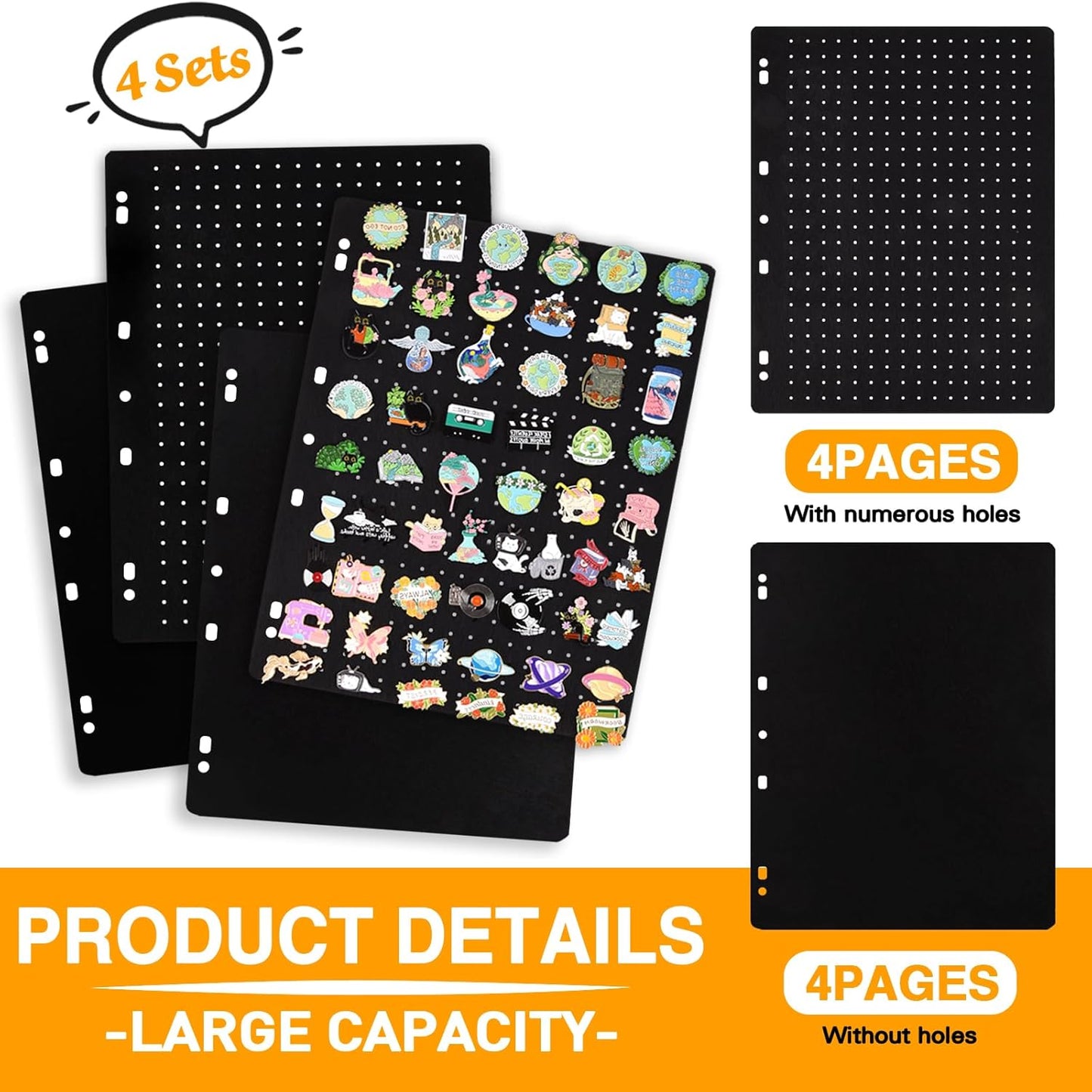 Enamel Pin Display Pages,Creative Pin Collection with 8 Flip-Pages,Fit in Any 3-Ring or 4-Ring Binder,Designed to Easily Trade & Display Enamel Pins (Pins Not Included)