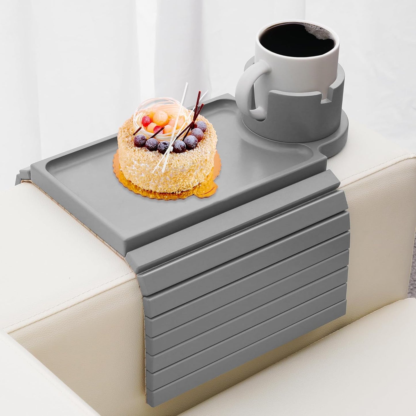 Couch Cup Holder Tray, Large Couch Arm Table with 360° Ratated Phone Holder, 3 in 1 Bamboo Sofa Armrest Tray with Anti-Slip Couch Organizer for Remote,Cellphone,Snacks