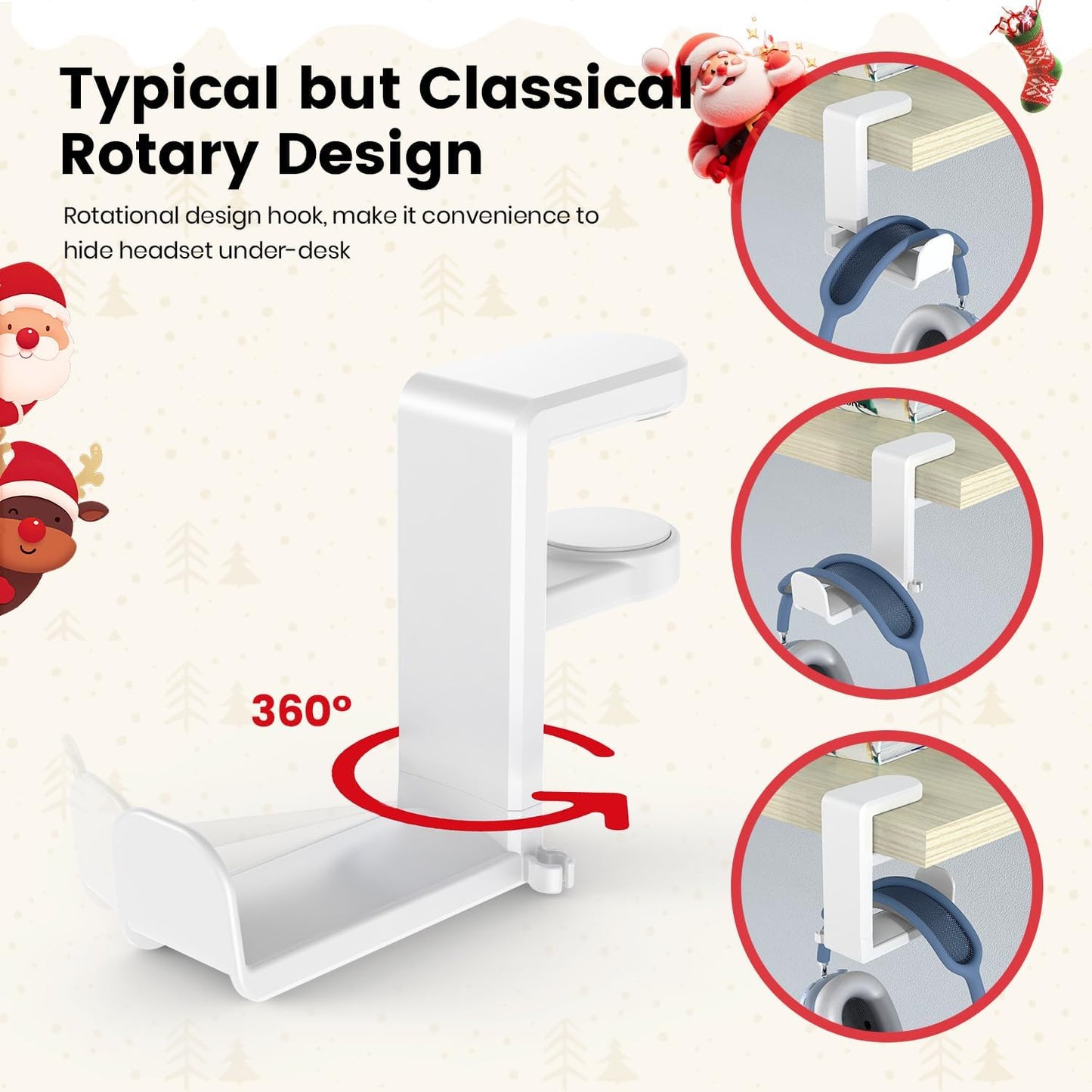 [Xmas Gifts] 3-in-1 PC Gaming Headset&Controller Holder - EURPMASK Headphone Stand w/Adjustable Clamp&2 Controller Holder&Rotating Arm&Cable Organizer,Christmas Card,Bag,Box,Stocking Stuffer for Gamer