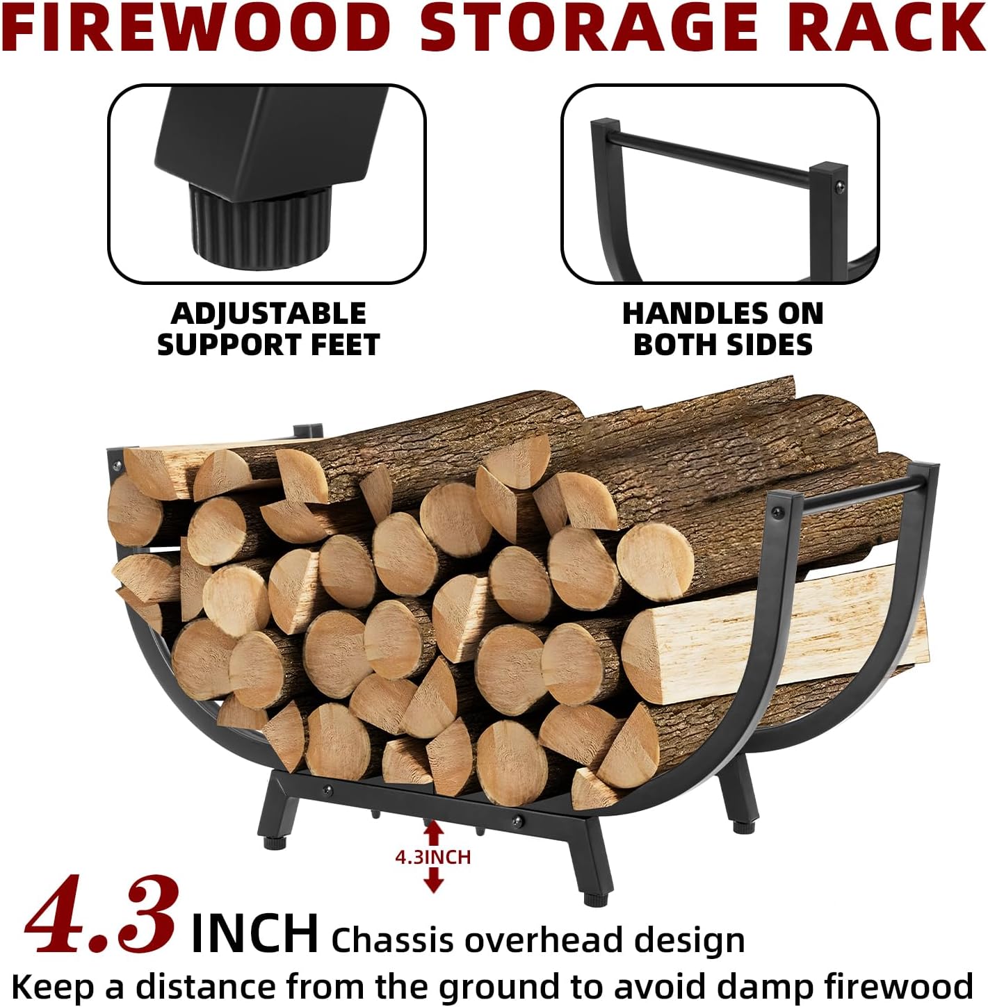 30INCH Firewood Rack for Outdoor&Indoor,Heavy Duty Stable Log Holder for Fireplace Wood,Durable Metal Wood Storage Rack