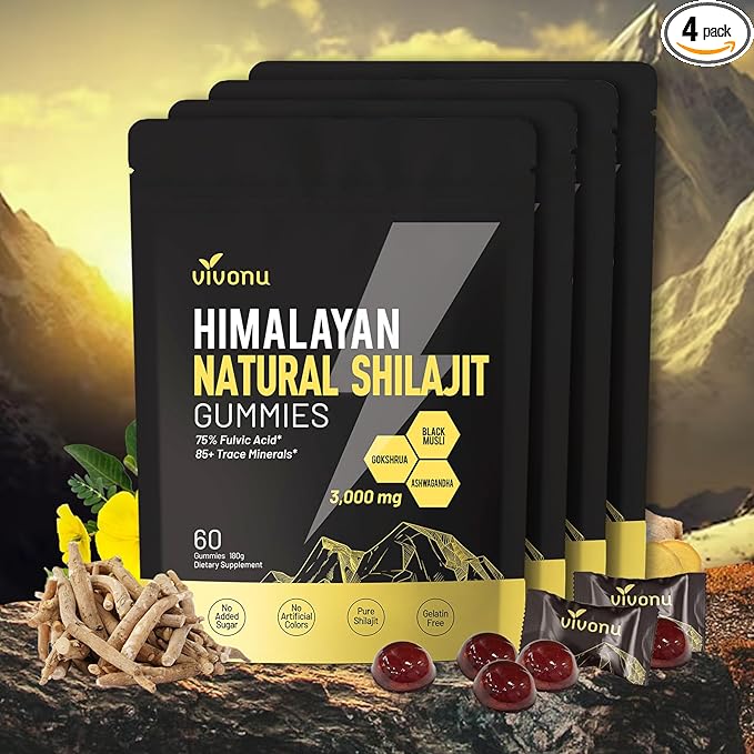 Shilajit Gummies, Shilajit micronutrient supplement, Himalayan premium ingredient Shilajit - Ashwagandha, Gokshura, Fulvic Acid & 85+ Trace Minerals I for Men, Women I Non-GMO I 100% Natural & Organic