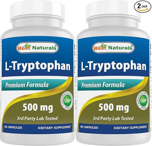 Best Naturals L-Tryptophan 500 mg 60 Capsules (60 Count (Pack of 2))