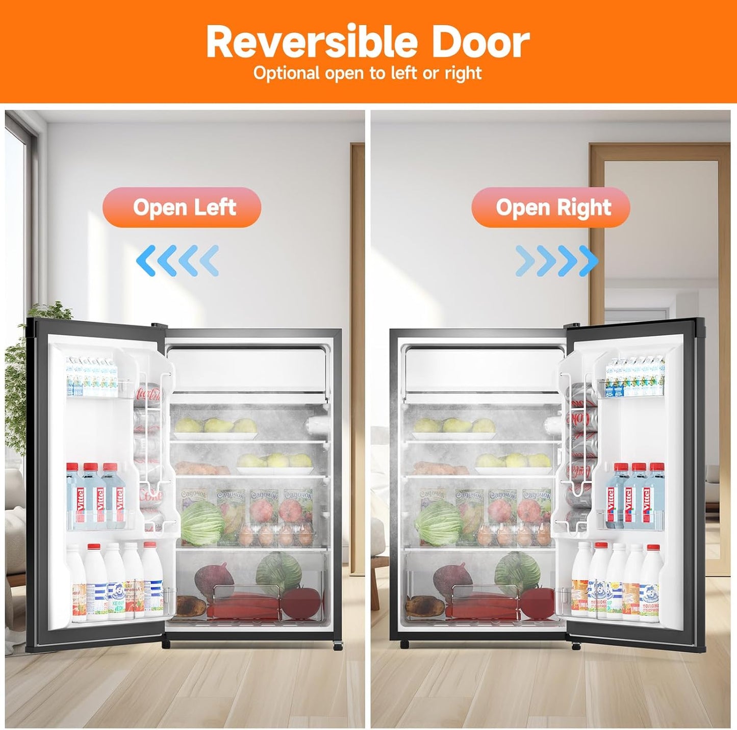 4.3 Cu.Ft Mini Fridge with Freezer, Single Door Refrigerator With 7 Settings Temperature Adjustable and 3 Removeble Shelves, Low Noise, Dorm Fridge, Mini Refrigerator for Bedroom, Office, Dorm