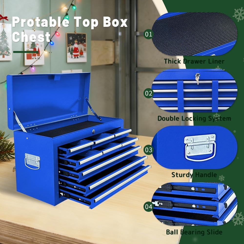 13-Drawer Rolling Tool Chest with Double Doors, 2 in 1 Detachable Rolling Tool Chest Combo, Mobile Tool Cabinet with Drawers, Metal Large Lockable Tool Box for Garage Workshop (Blue)