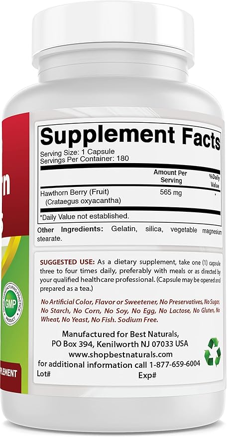 Best Naturals Hawthorn Berry 565 mg 180 Capsules (180 Count (Pack of 2))