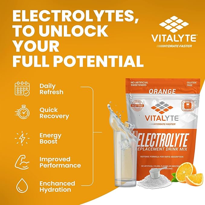 Vitalyte Electrolyte Powder Drink Mix, Isotonic Electrolyte Hydration Mix, Case Pack (6 Pack, Orange)