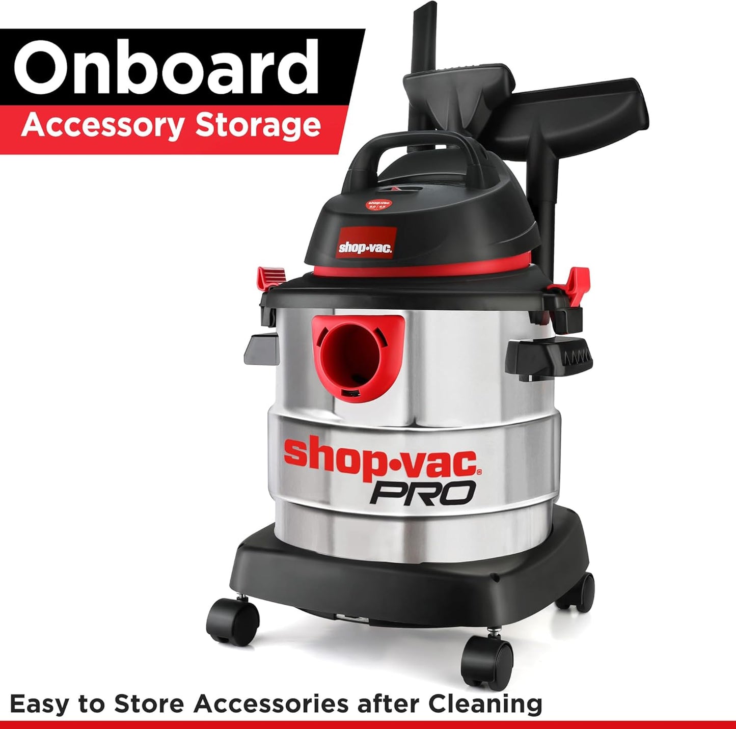 Shop-Vac 5 Gallon 4.5 Peak HP Wet/Dry Vacuum, Stainless Steel Tank, Portable Shop Vacuum with Attachments for Jobsite, Garage & Workshop. 5989300