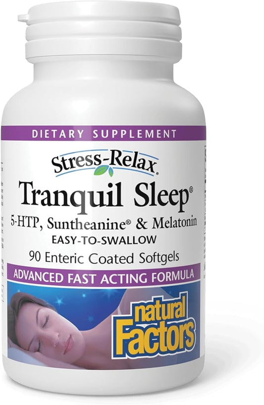Stress-Relax Tranquil Sleep by Natural Factors, Sleep Aid with Suntheanine L-Theanine, 5-HTP, Melatonin, 90 Softgels