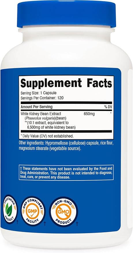 Nutricost White Kidney Beans Capsules 6,500mg Equivalent, 120 Capsules - Vegetarian Caps, Gluten Free and GMO Free